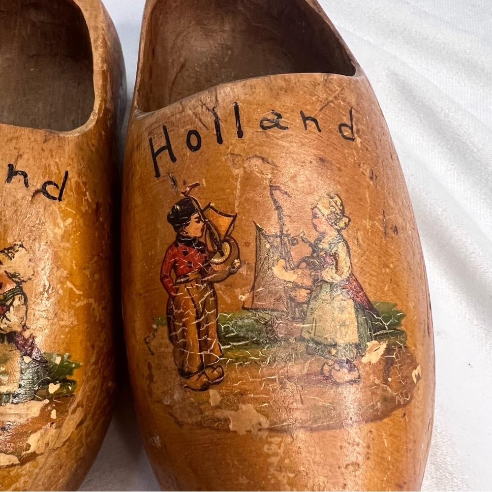 Vintage 1950’s Kids Wooden Dutch Clogs with Holland Design - Picture 7 of 8